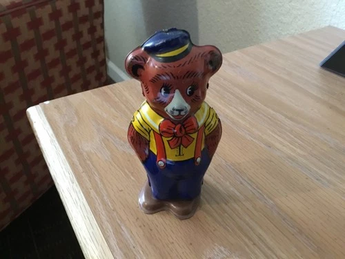 Vintage 1930's J Chein Tin Litho Walking Wind-Up Bear Toy Works Made In USA