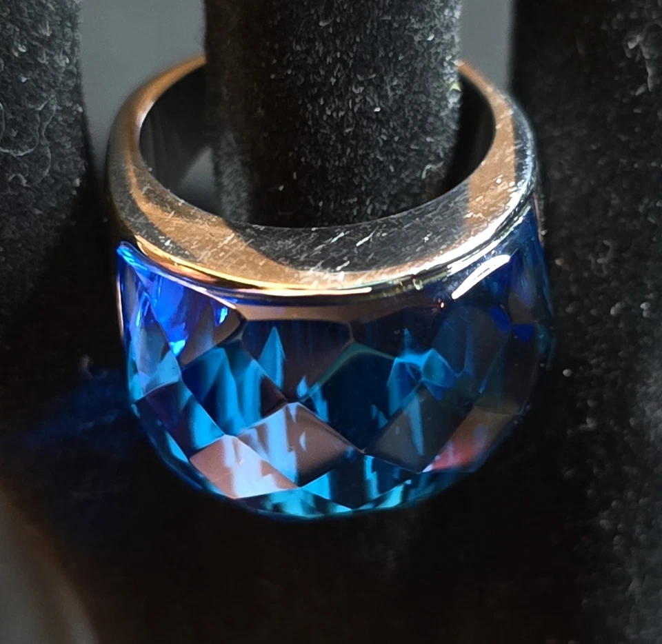 Винтажное кольцо Simona Collini Италия нержавеющая сталь смелый бирюзовый синий граненый размер 8 - Изображение 4 из 4