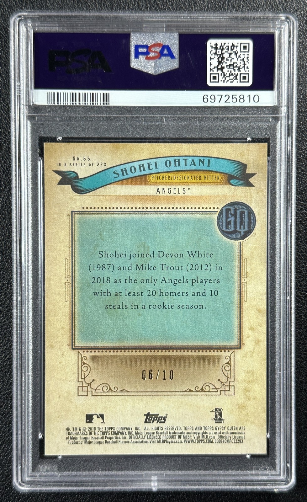 SHOHEI OHTANI PSA 10 2019 TOPPS GYPSY QUEEN #55 2ND YEAR RED 6/10 ANGELS view 2