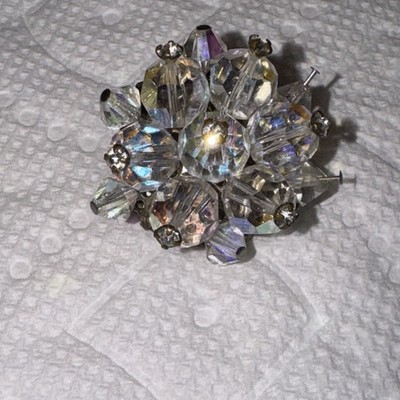 Vintage Aurora Borealis 1950S Gold Toned Brooch Read Description