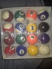 Complete Pool/Billiard Ball Set w/ Cue Ball, Numbered Solids  Stripes Boxed 