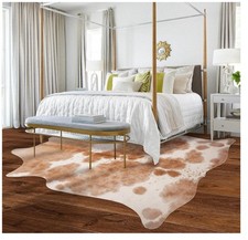 Faux Cowhide Rugs, 5.2'x6.2'Feet Cow Animal Print Area Rug for Living Room Tan
