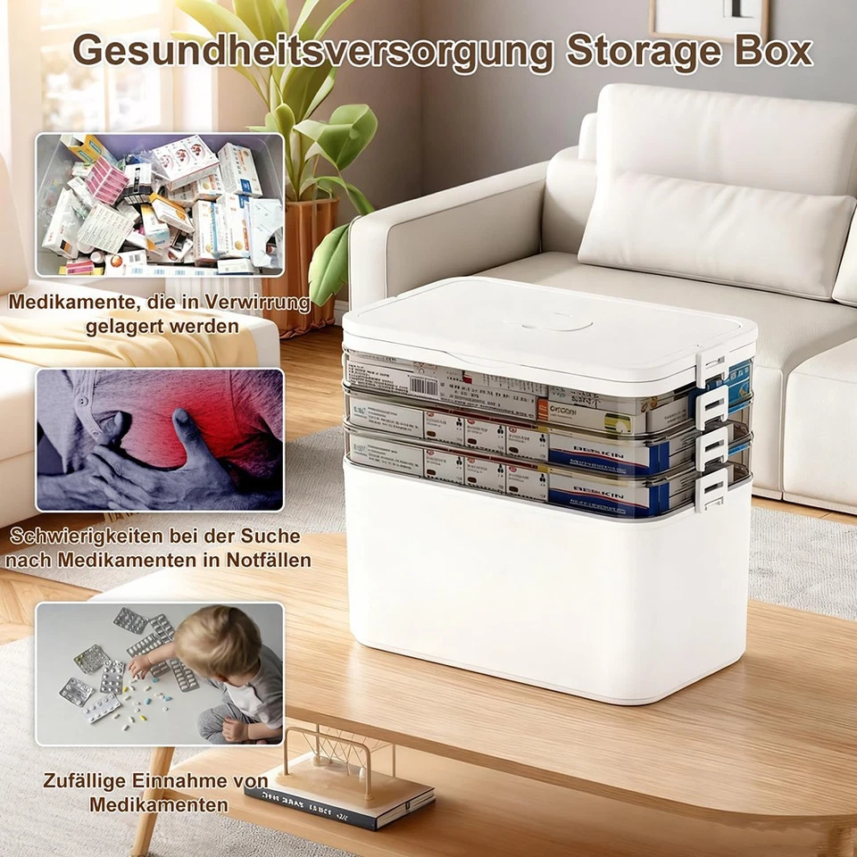 4 Etagen Medikamenten Aufbewahrung, Medizinbox, Hausapotheke Box, Apothekenbox - Bild 4 von 4