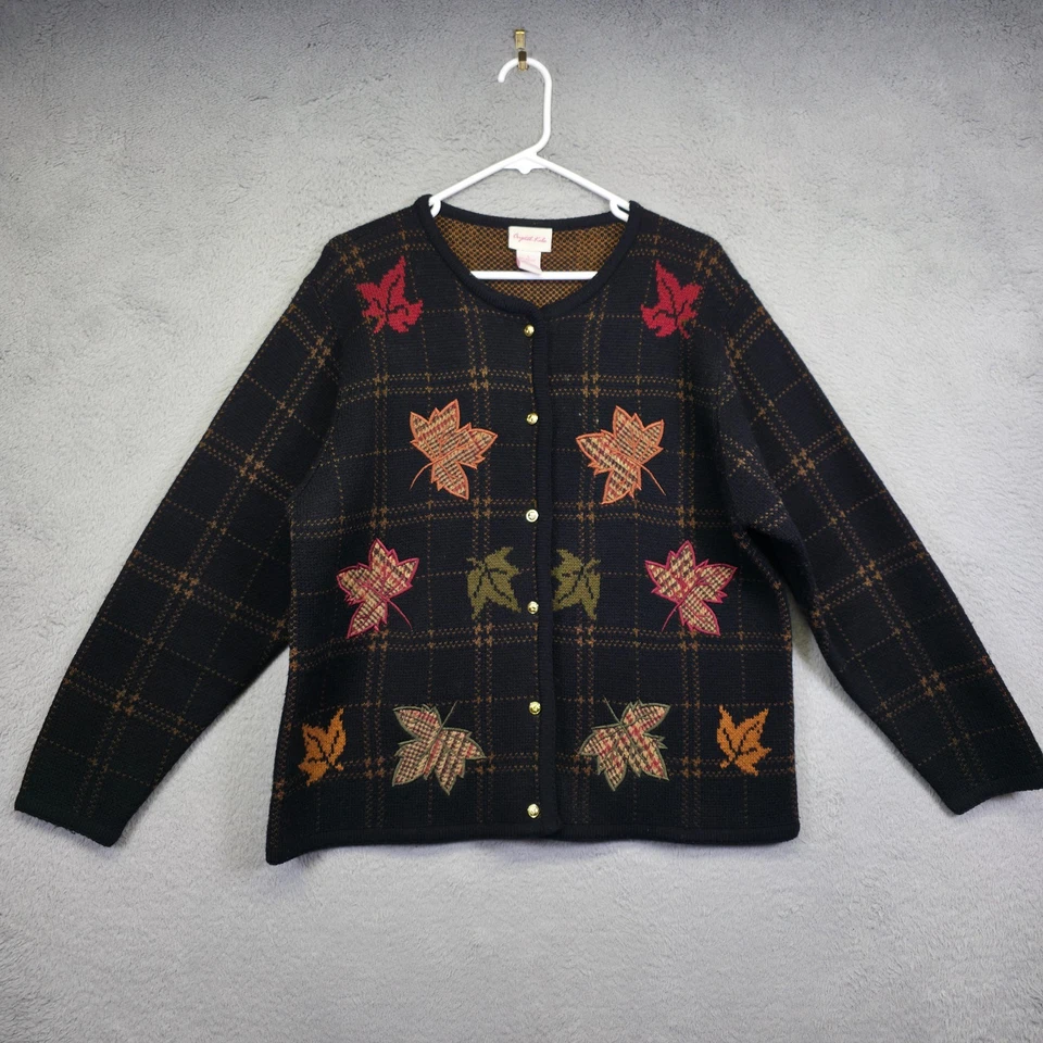 Cárdigan De Colección Años 90 Novedad Hojas Otoño De Gran Tamaño Para Mujer L Grandmacore Granny Foto 2 de 4