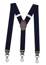 Y-Back Suspenders 1.4''Heavy Duty Braces 3 Leather Hooks on One Size Black