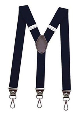 Y-Back Suspenders 1.4''Heavy Duty Braces&3 Leather Hooks on One Size Black