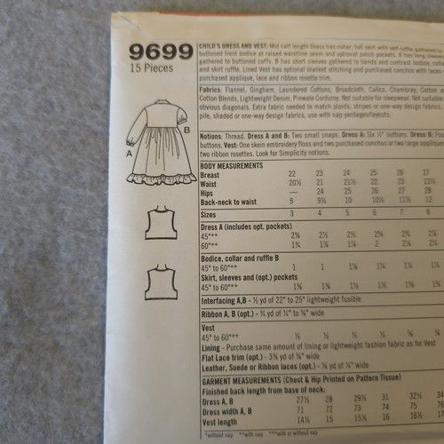 Simplicity 9699 Girls Jumper & Dress Pattern Size AA (3-6) UNCUT Vintage 90s - Picture 4 of 6