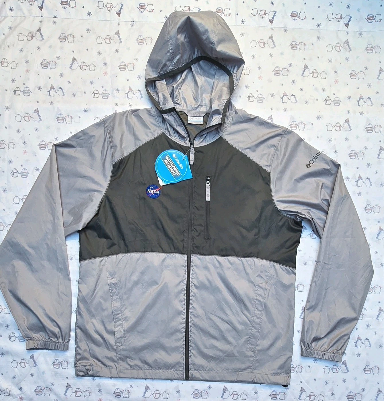 Florida Nasa Logo Columbia Water Wind Resistant Jacket Multiple Pockets, Unisex