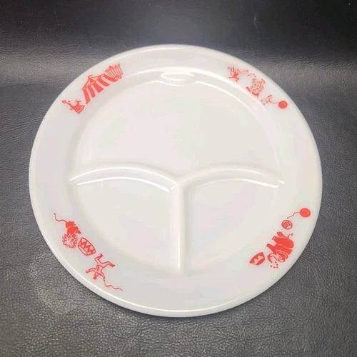 Vtg MCM Pyrex RED Circus Children's Divided Plate Tableware By Corning 791-3 USA