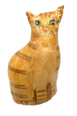 Unusual Stuffed Cat Decorative Free Standing Tan Unique Funky Tabby Cat