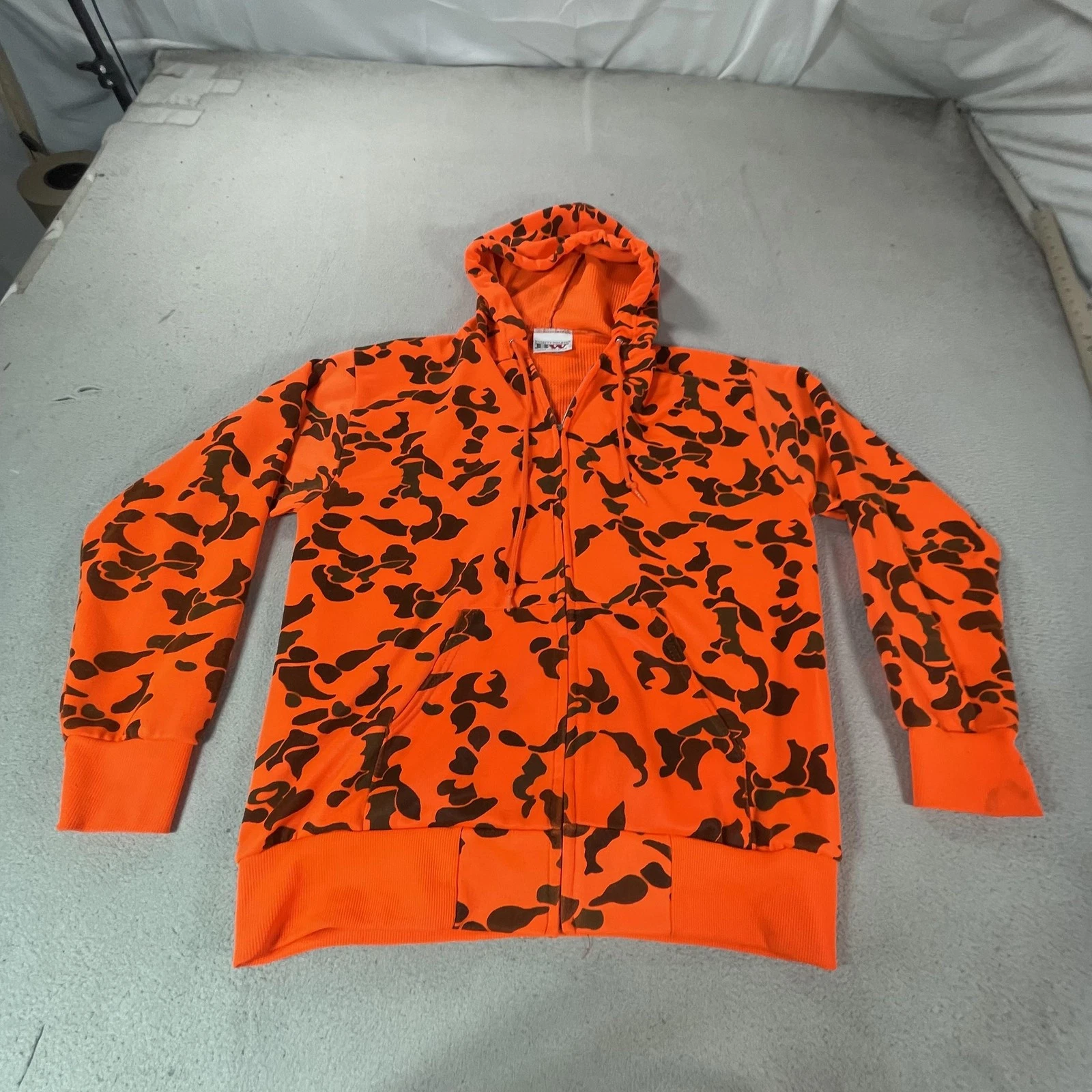 Vintage Bassett Walker Hoodie Mens Large Blaze Orange Camo Full Zip Hunting