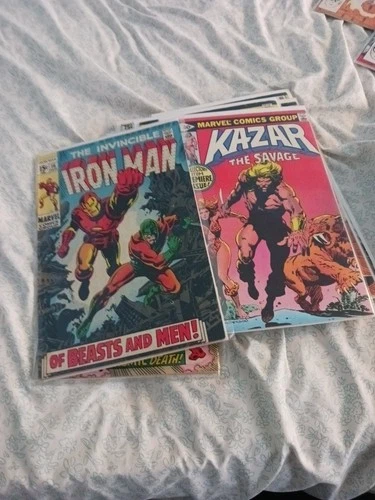 Lot Of 12 VINTAGE MARVEL COMIC Books.  Kazar. Skull, Iron Man. More