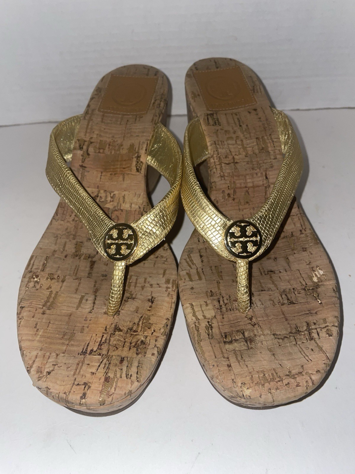 Tory Burch Wedge Platform Gold Sandals Size 8M - image 1