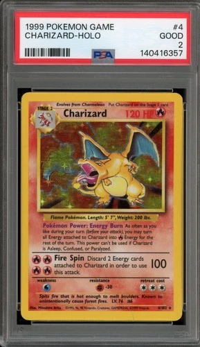 Pokemon Charizard Base Set Unlimited Holo Rare #4 PSA 2