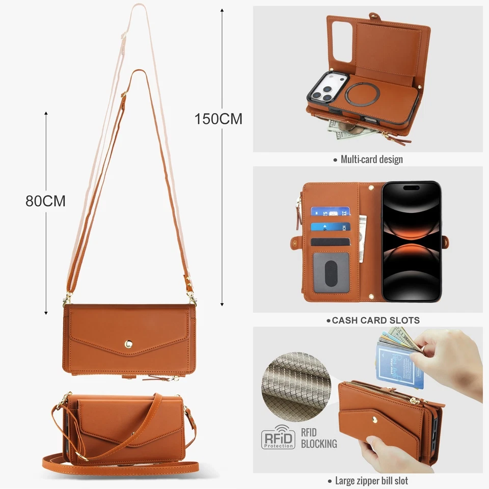 For iPhone 17 Pro Air 17  max Leather Wallet Zipper Magnetic flip back case - Image 4 of 4