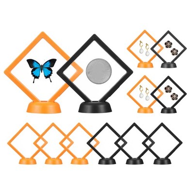 12Pcs 3.5x3.5'' 3D Floating Frame Display Stand PE Film with Base Black Orange