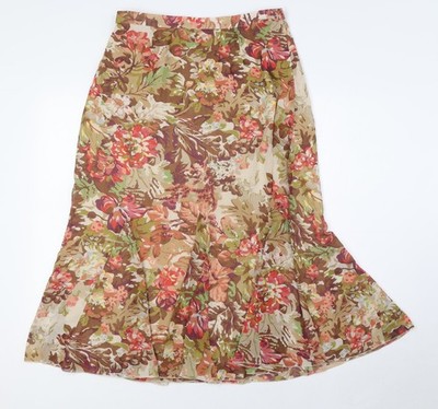 Coldwater Creek Damen A-Linien-Rock mehrfarbig Blumenmuster Polyester Größe S Reißverschluss