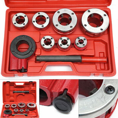 Ratchet Ratcheting Pipe Threader Kit 3/8'' to 2'' Dies and Portable Storage