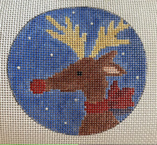 Rudolph Reindeer Ornament Hand Painted Needlepoint Canvas
