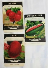 ANTIQUE CARD SEED COMPANY POUCH LOT OF 3 VINTAGE GARDENING AGRICULTURE PAPER OLD