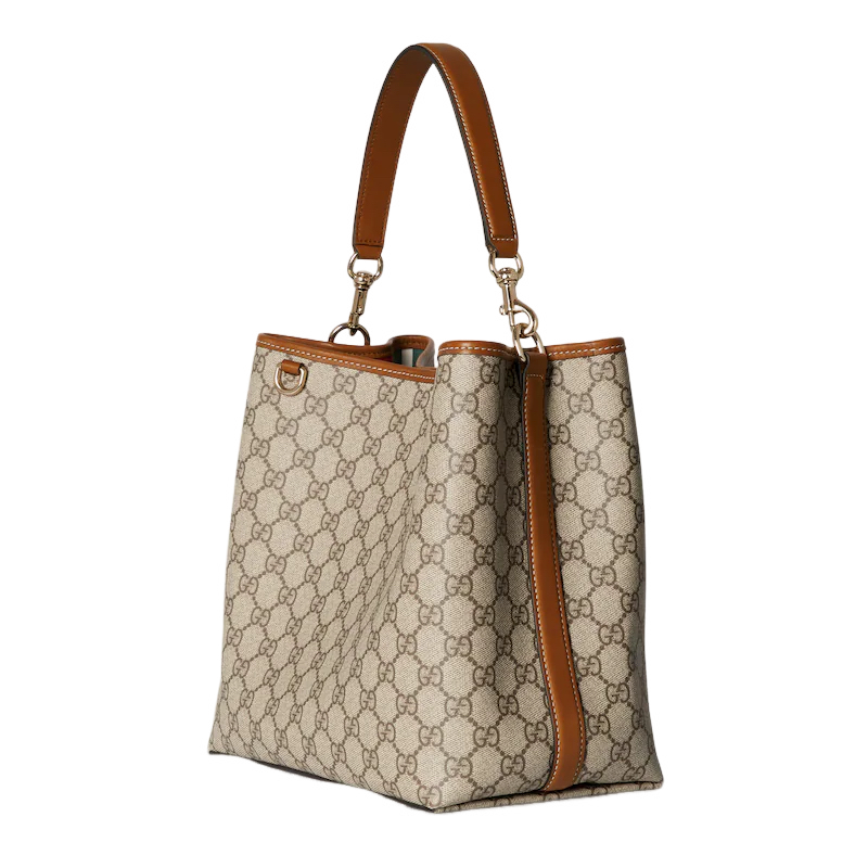 GUCCI GG Emblem Medium $2380 Beige And Dark Brown Fabric
