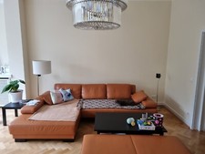 Ewald Schillig Ledercouch mit Recamiere+Sofa, elektrisch verstellbar+Hockerbank