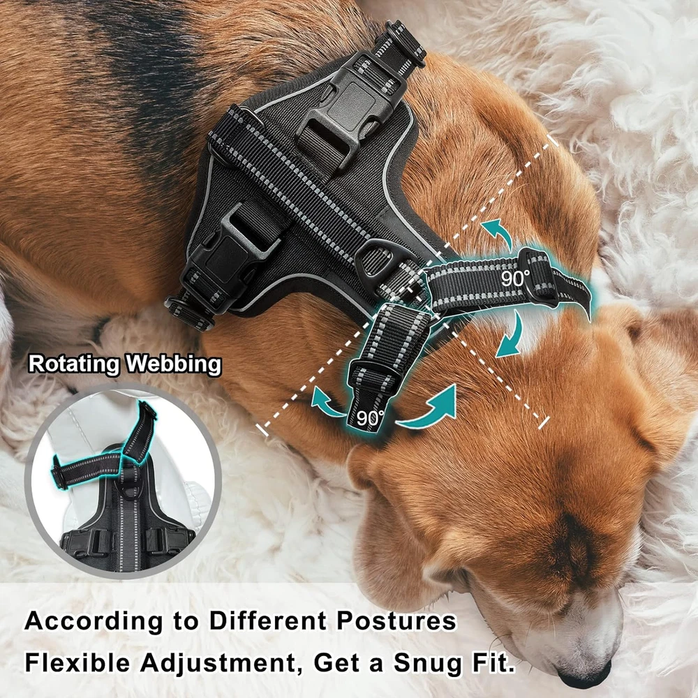Dog Harness for Large Dogs No Pull, 90° Rotatable Reflective Dog Harness with Fo