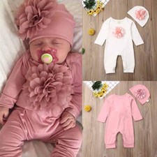 3pcs Newborn Infant Baby Girl Floral Clothes Jumpsuit Romper Bodysuit Hat Outfit