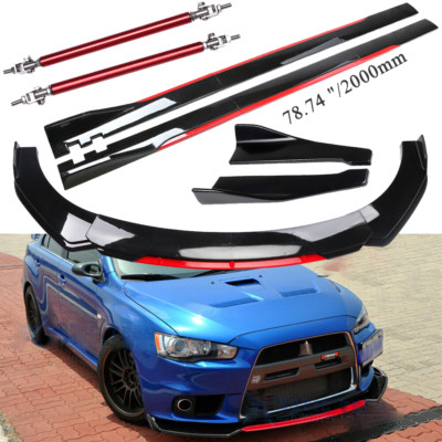 Front Bumper Lip Splitter Side Skirt /Gloss Black Red For Mitsubishi Lancer