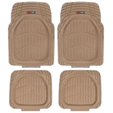 FlexTough Rubber Floor Mats for Car SUV Van Truck 4 PCS Set Beige Premium