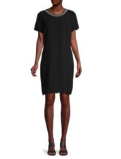 Karl Lagerfeld Womens Black Embellished Pearl Cocktail Sheath Dress SZ 10 NWT