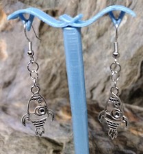 Astronaut and Spaceship Antique Silver Dangle Earrings