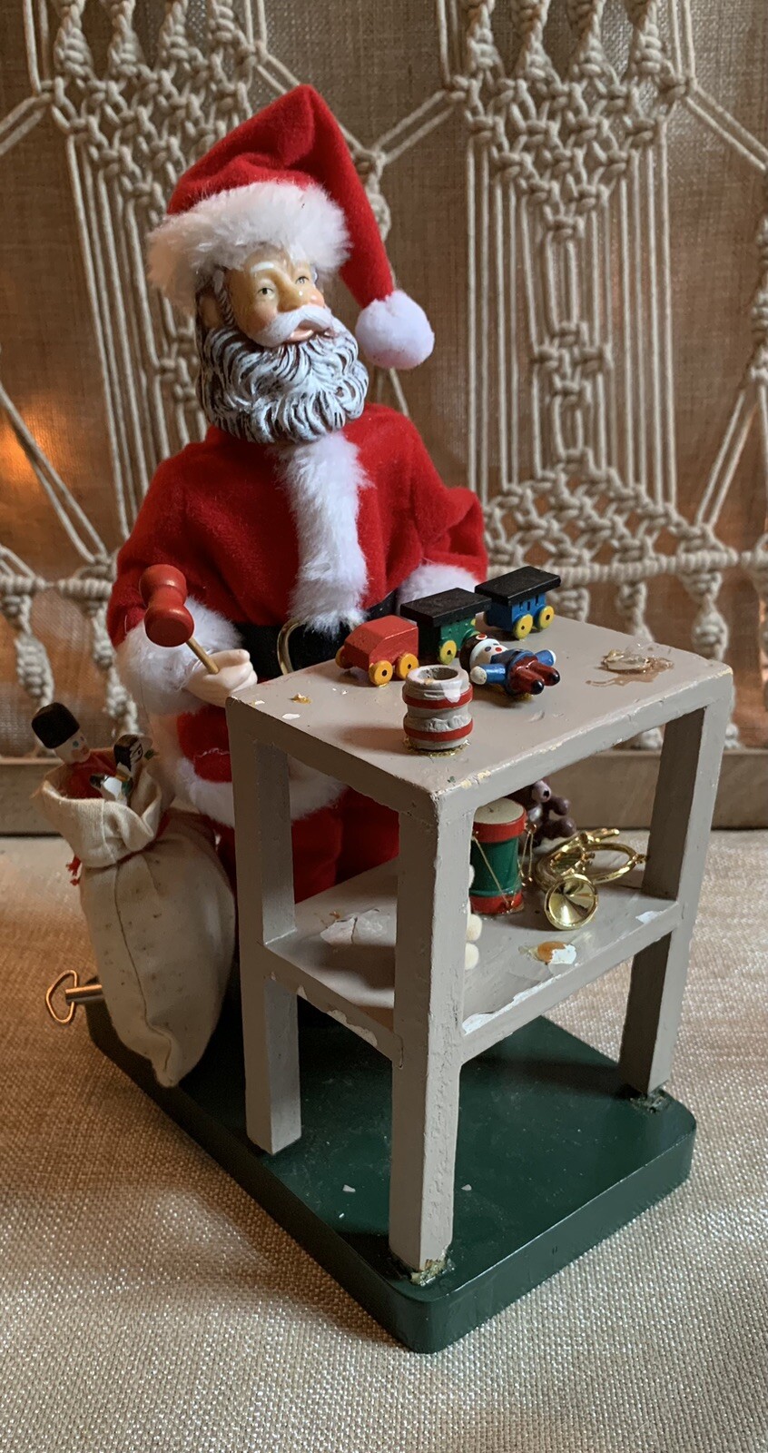 Vintage 1960s Wind-Up Musical Santa Workshop Figurine Christmas Decor
