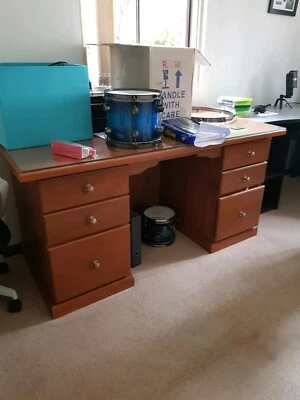 Solid Timber And Glass Desk With Drawers Desks Gumtree