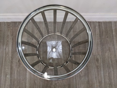 COFFEE TABLE Circular Glass Top Mirrored Chrome Side Lamp Table FREE DELIVERY - Picture 8 of 18