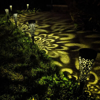 6 Pack Solar Charging Decorative Walkway Patio Lawn Pattern Lights, Warm Yellow