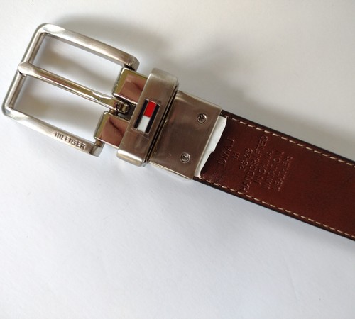 Tommy Hilfiger Boys Reversible Black Brown Faux Leather Silver Buckle Belt Sz M - Picture 3 of 4