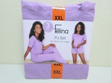 Felina Women's 3 Piece PJ Set - Tee, Short, and Jogger Size XXL - Purple NWT 