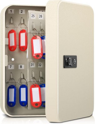 Key Cabinet with Combination Lock, Wall Mount Steel Lock Box, 48 Key Hooks,White
