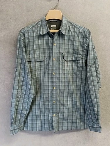 Columbia Titanium Omni-Dry Fishing Shirt Medium Blue Plaid Long Sleeves Outdoor