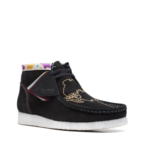 Men's Shoes Clarks Originals Wallabee Boot Black Embroidery