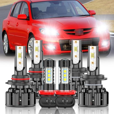 6X 9005 H7 Faro LED Kit de luz antiniebla For Mazda 3 04-06 Protege 5 2002-2003