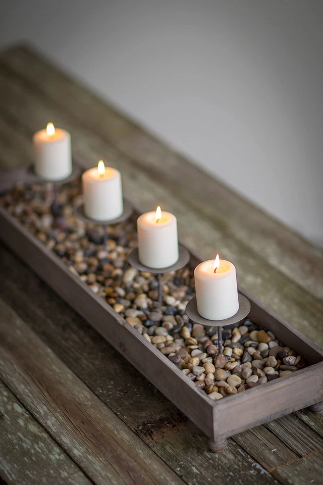 Bandeja portavelas 4 centro de mesa madera metal 31,5" Foto 3 de 3