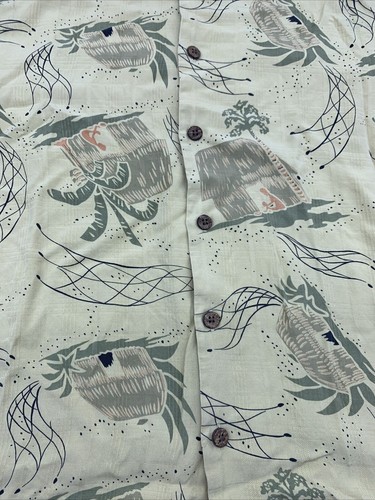 Camicia Tommy Bahama seta colletto ad anello bottoni capanna yurta giallo kaki uomo XL - Foto 5 di 5