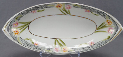 Nippon Hand Painted Pink & Orange Floral Art Deco Celery Dish Circa 1891 - 1921