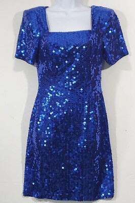 Niteline Della Roufogali Blue Sexy Sequined Short Sleeve