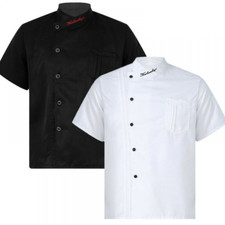 Men's Chef Jacket Coat Uniform Short Sleeve Restaurant Work Cook Kitchen Tops