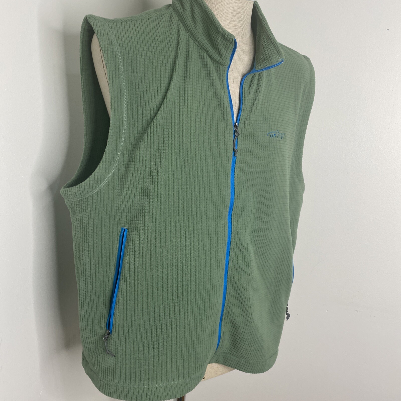 Orvis Trout Bum Men's Vest Jacket Sz XL Green Logo Full Zip Waffle Knit