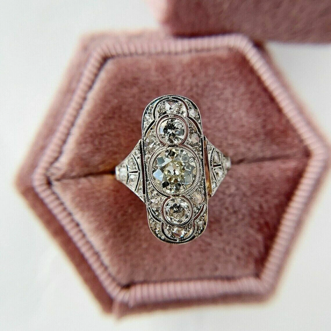 JeenMata Victorian .43 Carat Round Cut Real Diamond Engraved Floral Engagement  Ring in 10k Yellow Gold - Walmart.com