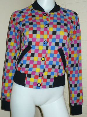COLORFUL CHECKER JACKET BUTTON SNAP UP POCKET SWEATER ROCKABILLY PUNK Y2K S